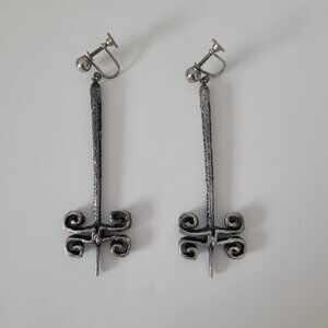 Vintage Guy Vidal Brutalist Pewter Screw-back Drop Earrings